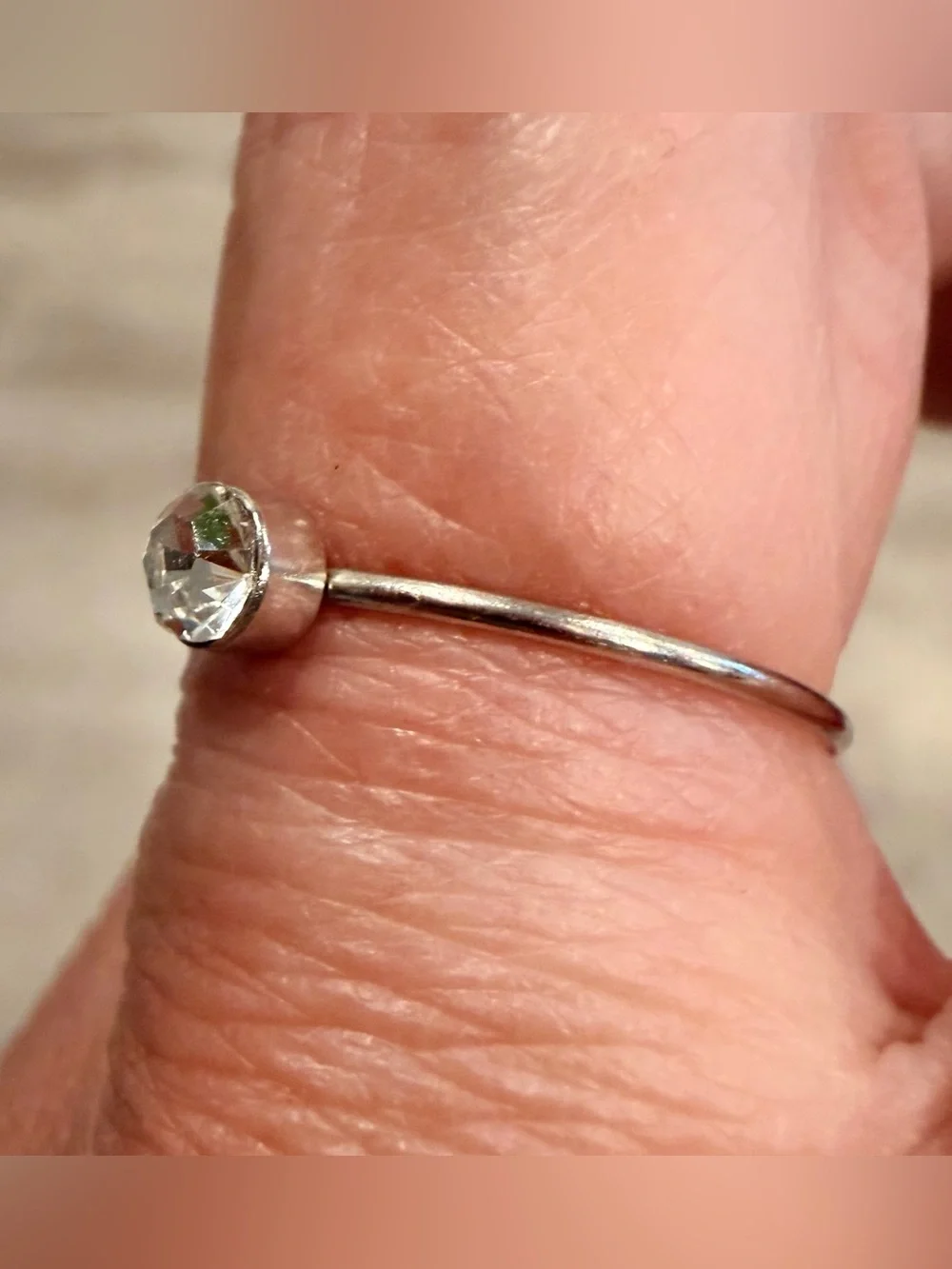 Silver tone Solitaire round cut Crystal Stackable Ring size 8